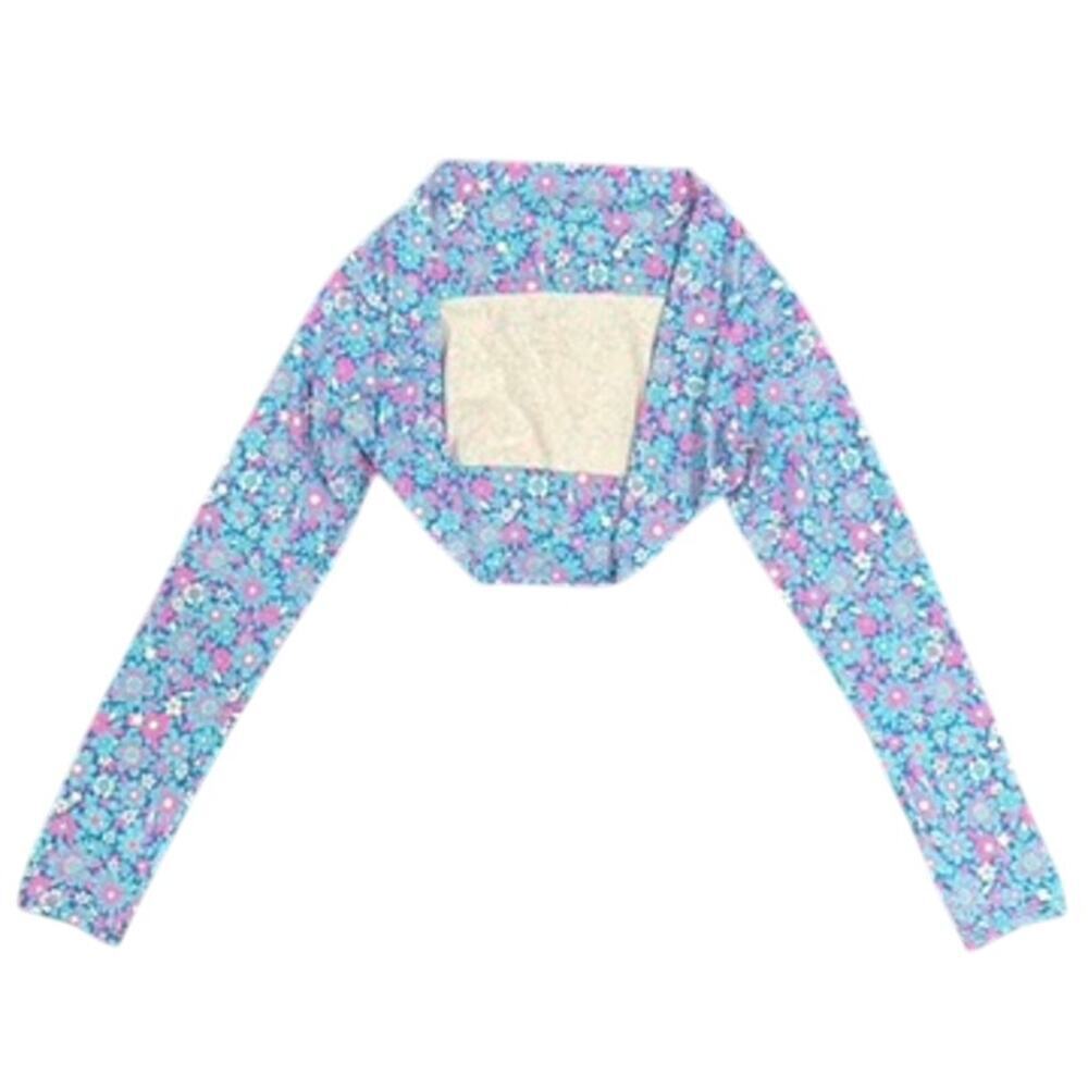Frankies Bikinis Swim Long Sleeve Shrug in All Over Blue Floral, Size M​​​